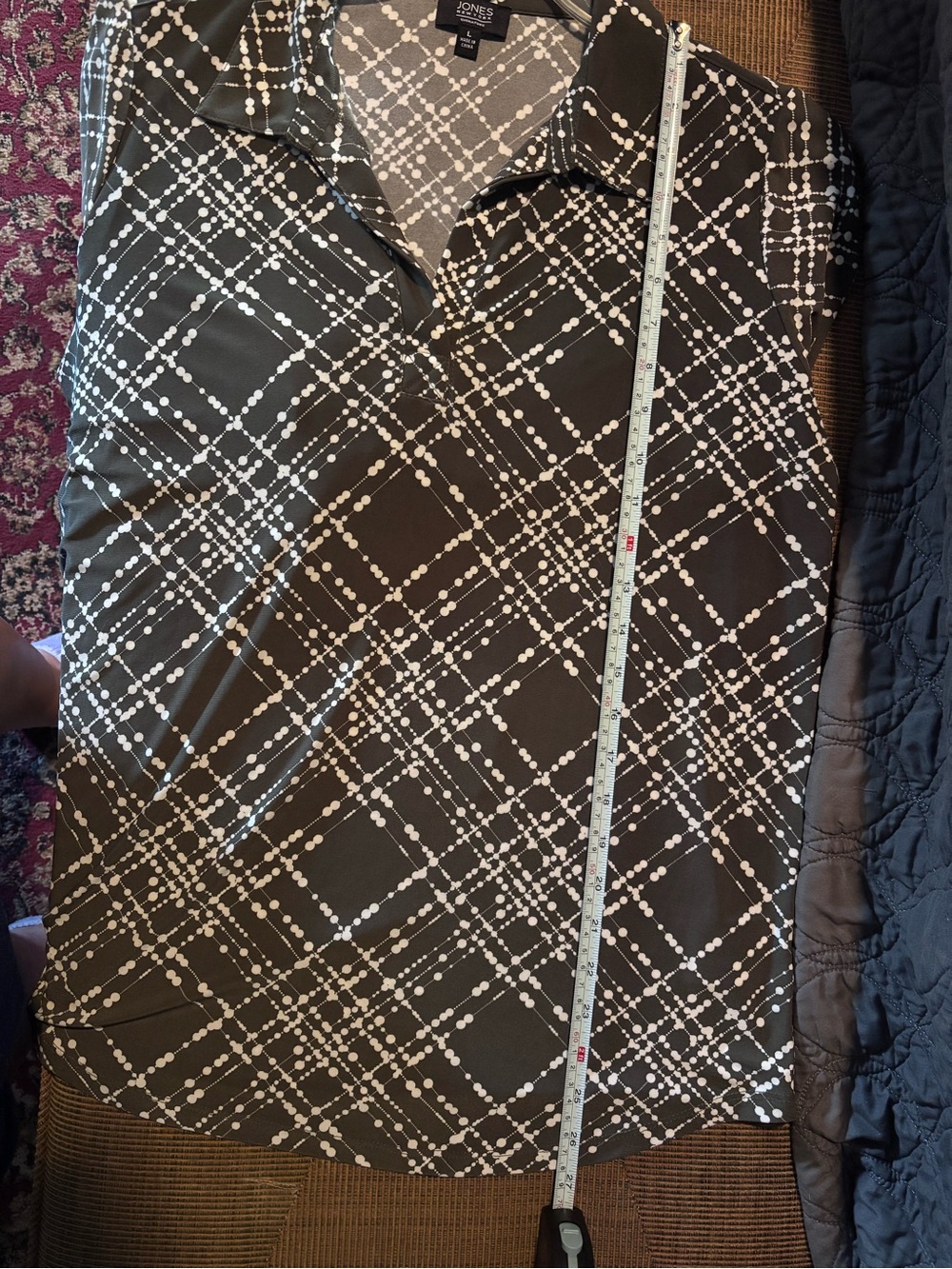 Jones New York Olive & White Plaid Pullover Blouse - Picture 4 of 5